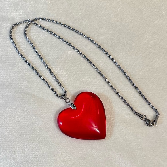 Big Red Crystal Glass Heart Charm Pendant Choker Necklace  Chunky Heart … - Picture 10 of 14